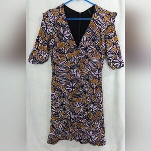 Zara TRF‎ Gathered Mini V-Neck 3/4 length ruffled Feminine dress Size M